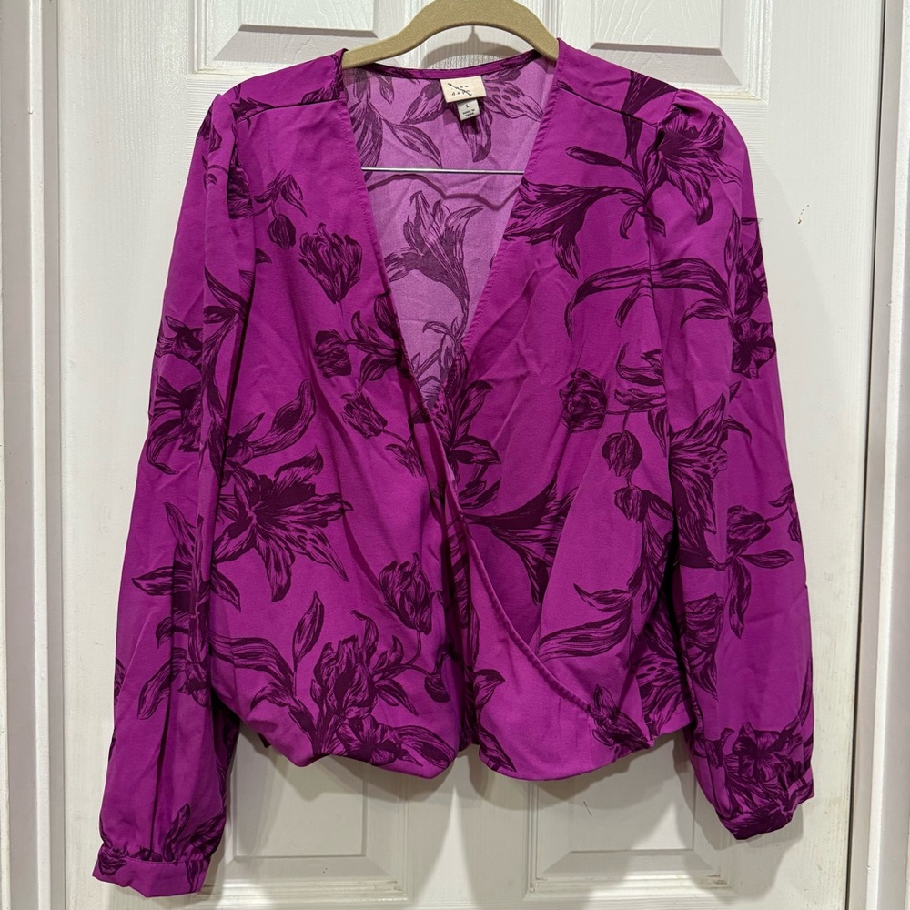 A New Day Pink and Purple Long Sleeve Wrap Blouse
